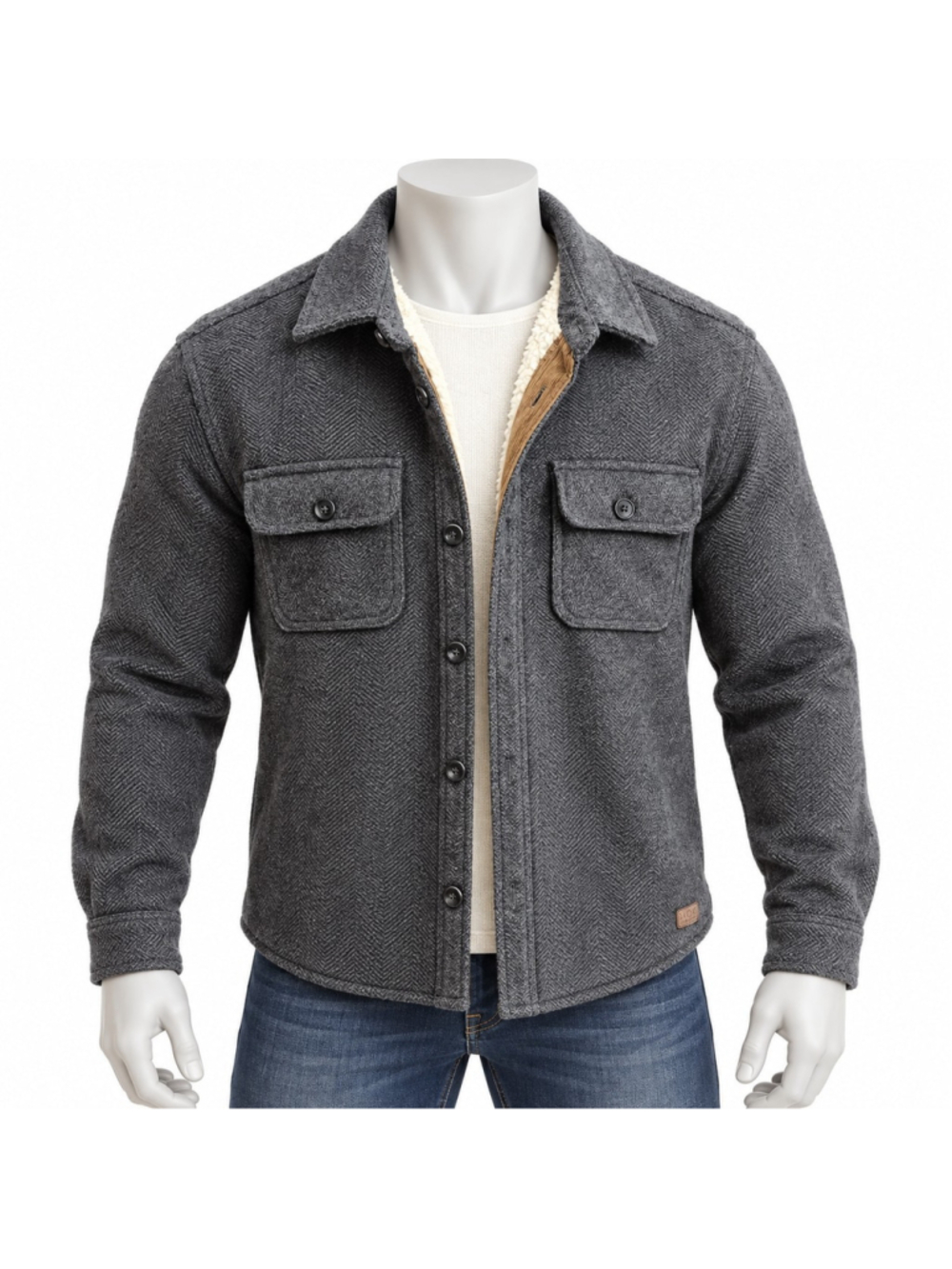 TITLE:JACHS New York Mens L Gray Herringbone Sherpa Lined Shirt Jacket Shacket